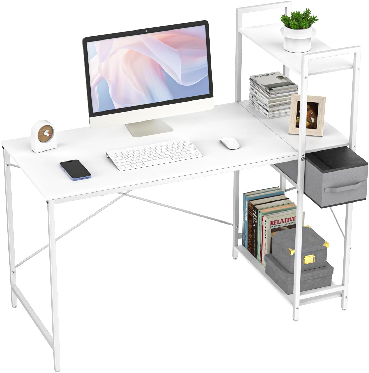 Table d'ordinateur 124cm TESSTINA pour optimiser un studio avec tiroir et étagère