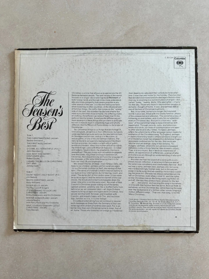 Лучший сезон - VG + 1970 Columbia виниловая пластинка альбом - Энди Уильямс - Рождество - Изображение 2 из 4