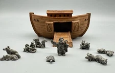 Vtg Hudson Pewter Noahs Ark 7 Miniature Animal Pieces Crown Crafts Neil Phaneuf