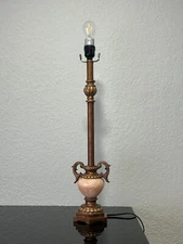 Contemporary Candlestick Style with Apricot Light Color Marble Sphere Table Lamp