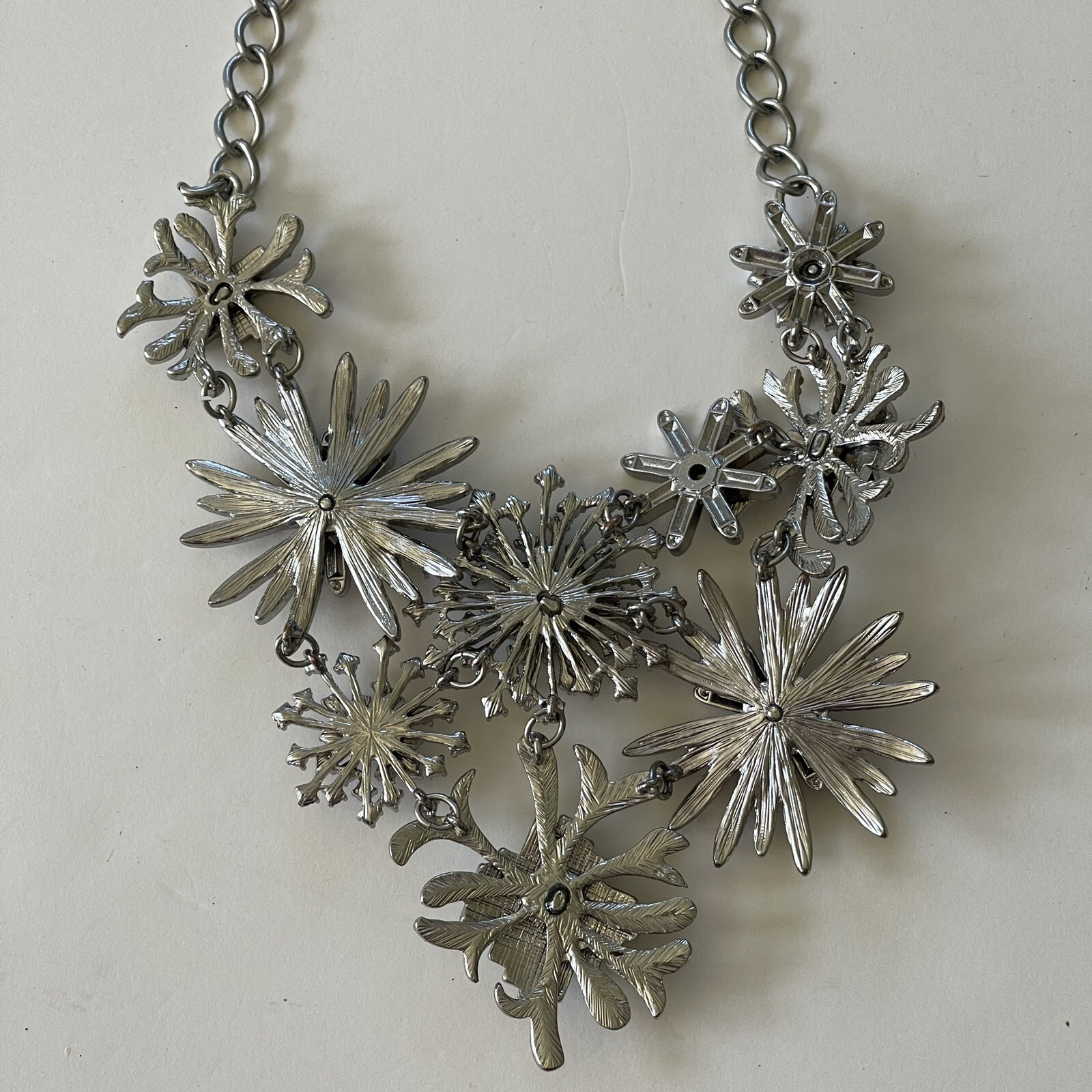 Statement Silver Tone Bib Rhinestone Necklace Adj… - image 3