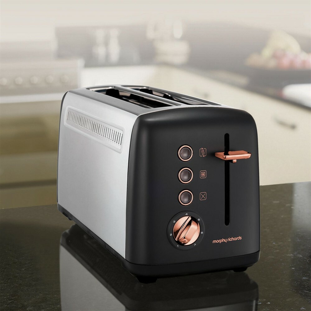 Morphy Richards Rose Gold 4 Slice Toaster Black 2 Long Slot 245036