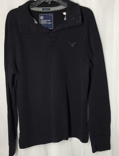 American Outfitters Men’s Large Black Pull Over V Neck Upper Buttons ...