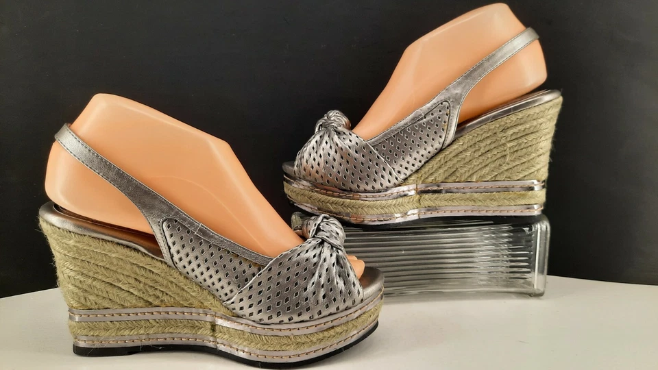 Kathy Van Zeeland Gris Peltre, Acento Cuerda Tacón de Cuña Plataforma Tacones Eslinga. Foto 2 de 4