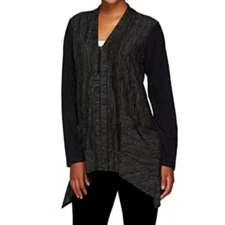 LOGO by Lori Goldstein Gray Knit Cardigan w/Faux Suede Details Size XXS