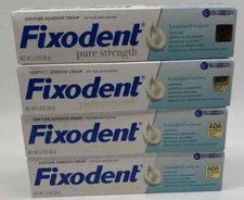 4x Fixodent Pure Strength Secure Denture Adhesive Cream Strong Hold 2.4 Oz