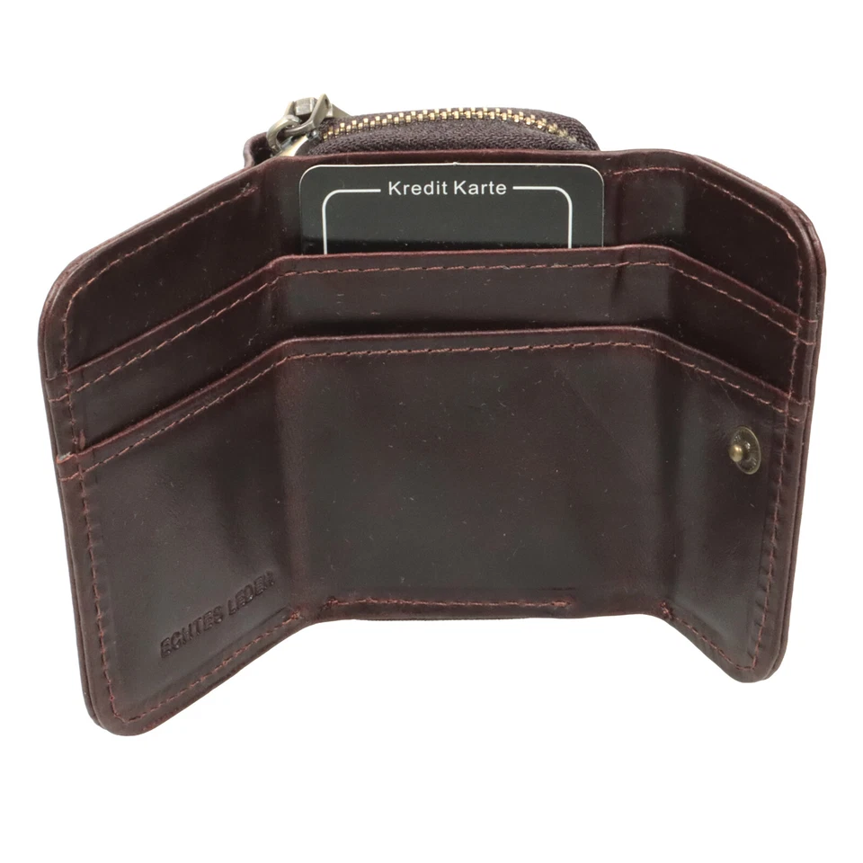 Kleine Geldbörse Geldbeutel Mini Portemonnaie Kompakt Echt Leder Reißverschluss - Bild 3 von 4