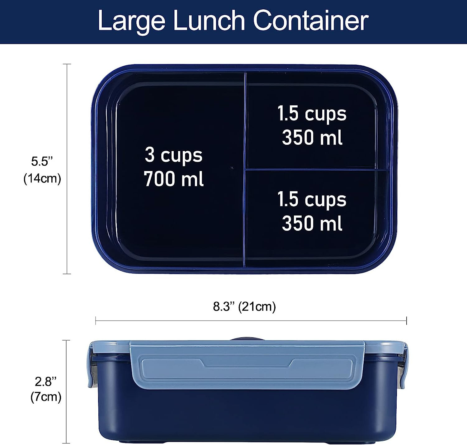 Caperci Classic Bento Box Adult Lunch Box for Older Kids - Leakpoof 47 Oz 3-Comp