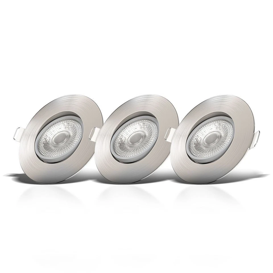 B.K.LICHT 3x Spots à encastrer 5W LED encastrables orientables ultra-plats nickel mat
