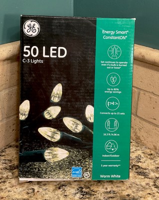 GE Energy Smart 50 LED C-3 Warm White Green Wire Christmas Party String Lights
