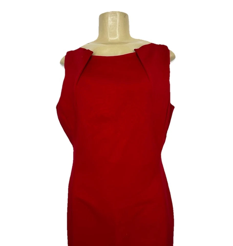 Tahari Size 10 Women Red Holiday Sheath Dress Sleeveless Pleated Neck Lined S24 - Image 2 of 4
