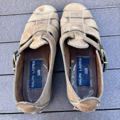 NUEVO Zapato Sandalia Pescador Cuero Marrón 8 B Polo Ralph Lauren Vintage Años 90 - Imagen 8 de 10