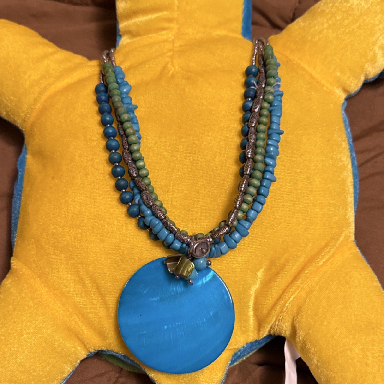 Multistrand Blue Shell Pendant Statement Necklace… - image 9