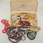 Vintage Costume Jewelry Lot Rhinestone Brooches Necklaces Bracelets w Box