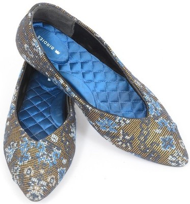 Birdies Goldfinch Blue Floral Fabric Pointed Toe Flats Regency Women's 7.5