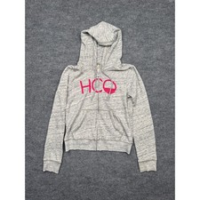 Hollister Womens Full Zip Hoodie Gray Pink Embroidered Logo Sweatshirt Small