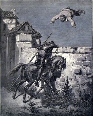 SANCHO TOSSED IN A BLANKET 1885 Gustave Doré * Cervantes ANTIQUE ENGRAVING