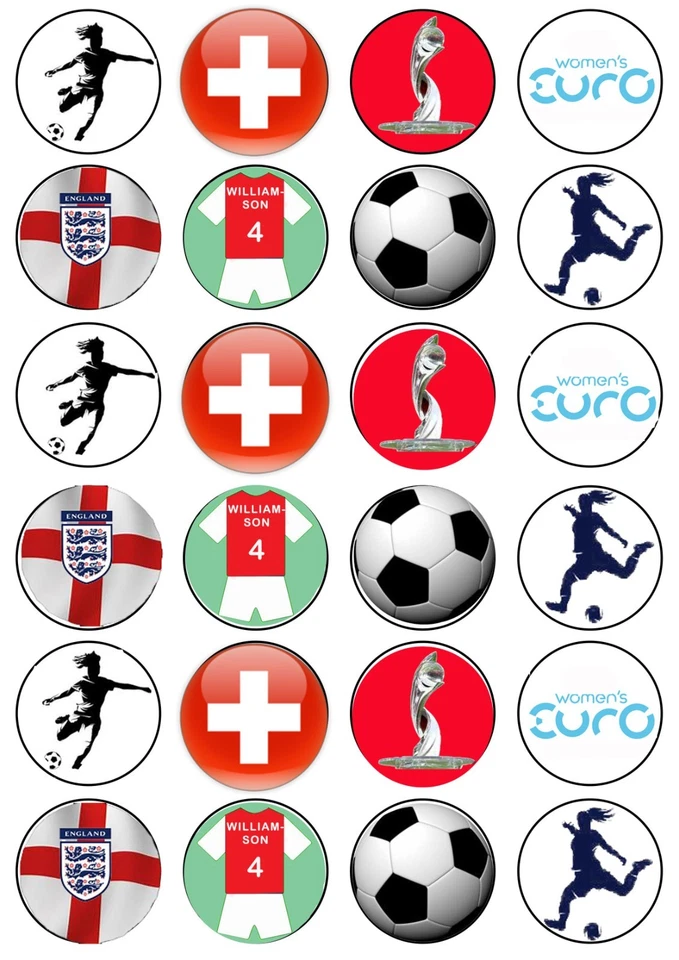 24 Edible Rice Paper Cake Decorations - Women's football Euro 25 - Image 1 of 1