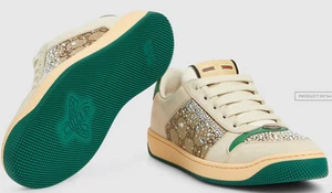 Baskets femme GUCCI Screener taille 38 beige et marron monogramme toile cristaux