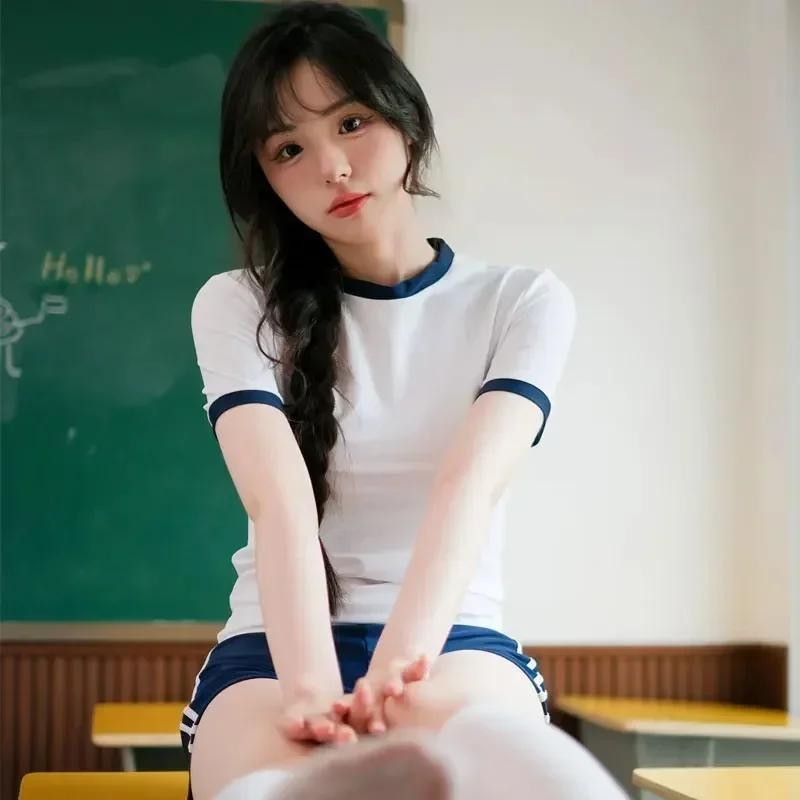Uniforme Escolar Japonés Mujeres Juegos con disfraces Disfraz Ropa Deportiva Camiseta Pantalones Cortos Nuevo