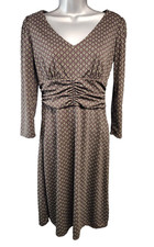 Ann Taylor Loft Dress Womens 2 Geometric Print Long Sleeve Ruched Waist Casual
