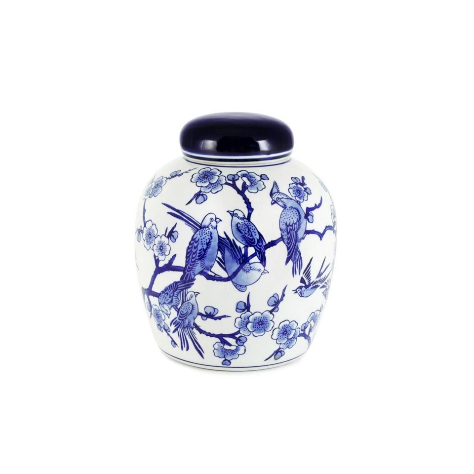 ABHIKA Potiche Orientale avec Couvercle Céramique Blanc Bleu 20x16cm - Photo 1/1