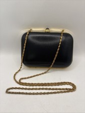 Vintage Nordstrom Black Evening Shoulder Bag Clutch Gold Tone Metal EUC