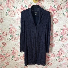 St John Navy Blue Lace Jacket Coat size 4 Lace Overlay