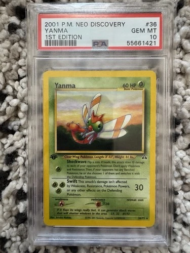 Pokemon Card 1st Edition Yanma PSA 10 Gem Mint, Neo Discovery #36, 2001