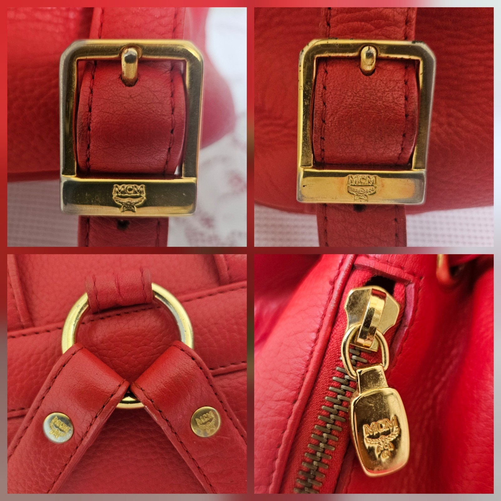 MCM Red Leather Vintage Medium Backpack AUTHENTIC — image 7