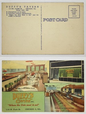 Duffy's Tavern Chicago IL Linen Postcard 1940 Dining Room Bar Elite Eat