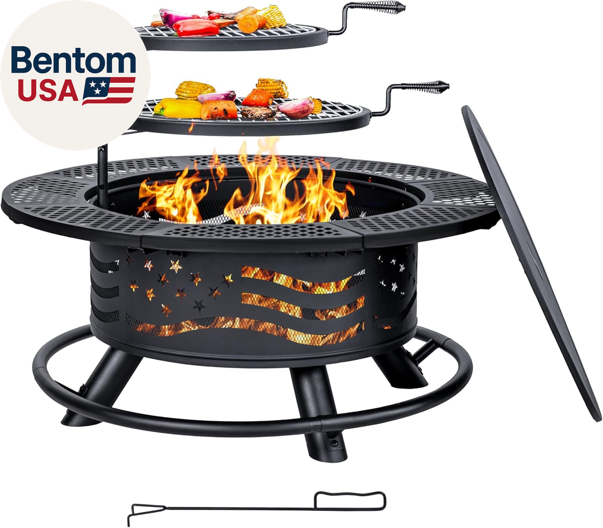 36 Inch Fire Pit with 2 Cooking Grates, Outdoor Wood Burning BBQ