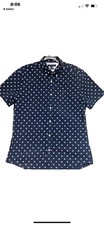 TOMMY HILFIGER Men's Stars Navy Button Up Custom Fit Cotton Shirt, Large