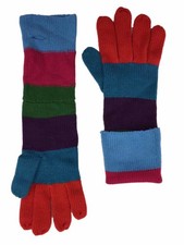 Womens Colorful Blue Purple  Pink Stripe Convertible Fold Over Knit Gloves