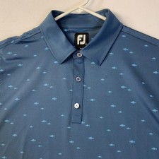 Footjoy Polo Shirt Mens Large Blue Golf School Of Fish Print Performance
