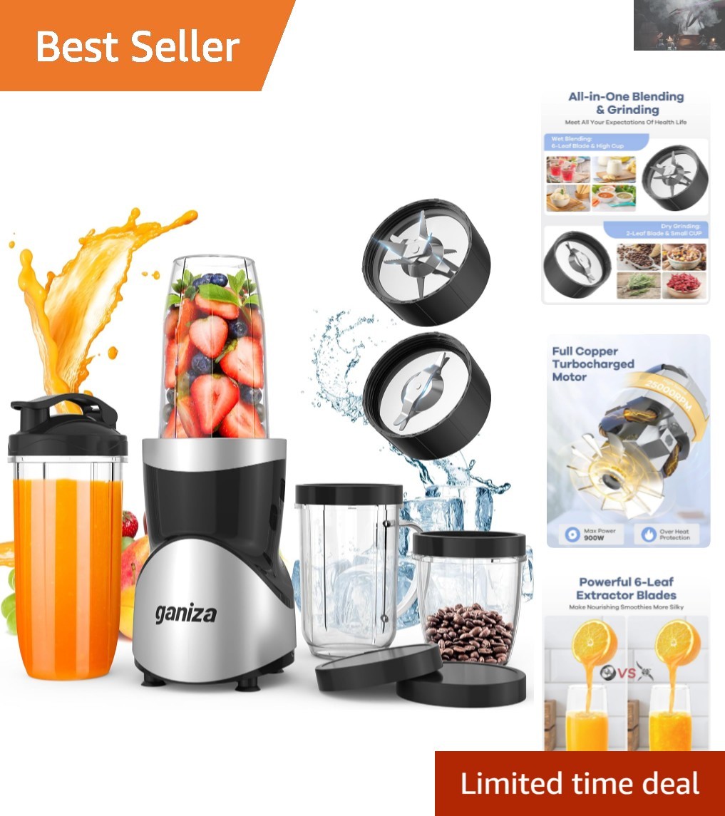 Compact 15-Piece 900W Blender Set with BPA-Free Cups - Blend