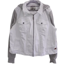 Peace Love World Denim Hoodie Jacket Full Zip White Size 2X QVC Casual