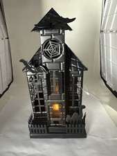 Spooky Village LED Light-Up Haunted House w Bats 10"H