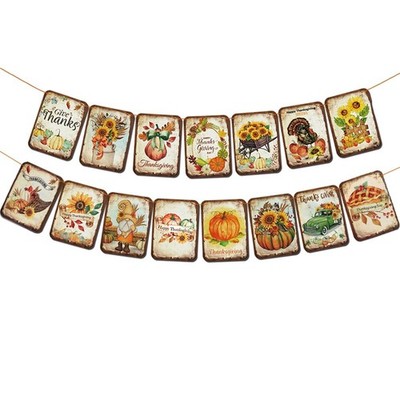 Geluode Vintage Happy Thanksgiving Banner - Turkey Pumpkin Sunflower Fall...