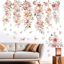 Hanging Flower Wall Stickers for Bedroom: Peel and Stick Wildflower Floral