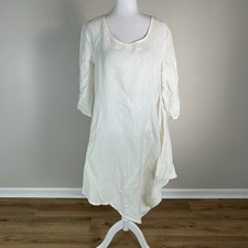 Bryn Walker M Midi Dress Linen Lantern White 3/4 Sleeve Asymmetrical Made In USA