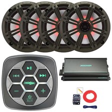 Metra Bluetooth Boat Controller, 4x 6.5" 195W Speaker, W/Grille, 4CH Amp W/Kit