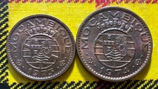 MOZAMBIQUE 50 centavos 1973 KM89 AU, 1 escudo 1974 KM82 AU bronze 23mm, 26mm