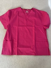 Women's Size 2XL Dickies Pink V-Neck Scrub Top 2 Pockets