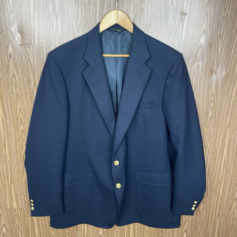 Chaqueta Blazer Palm Beach Para Hombre 48L Azul Marino Sólido Lúpulo Botones Dorados Hecha en EE. UU. Foto 2 de 4