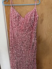 Pink Sequin Long Gown Dress Sleeveless Strappy V-Neck Formal Party