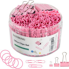 Pink Binder Clips Paper Clips,380 PCS Assorted Sizes Paperclips Paper Clamps Rub