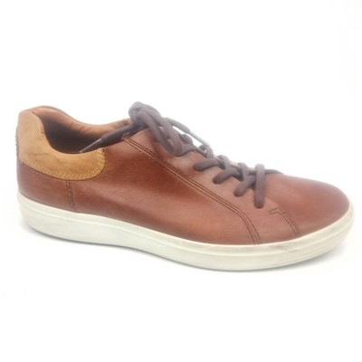 Men's 9-9.5 sz 43 Ecco Soft 7 VII Brown Leather Shoes Sneakers Lace-Up Comfort