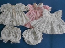 2 Vtg. Baby Girl Ruffled Dresses, 1 Pinafore 2 diaper covers, 3-12mo. Rosebud