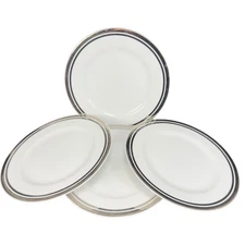 2005 Royal Doulton Pure Platinum Double Silver Band Plate Dish 6 inch Set 4 VTG